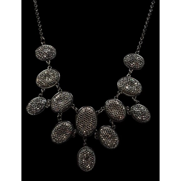 Glam Goth Sparkly Pave Silver Tone Rhinestone Bib Necklace - Picture 2 of 6